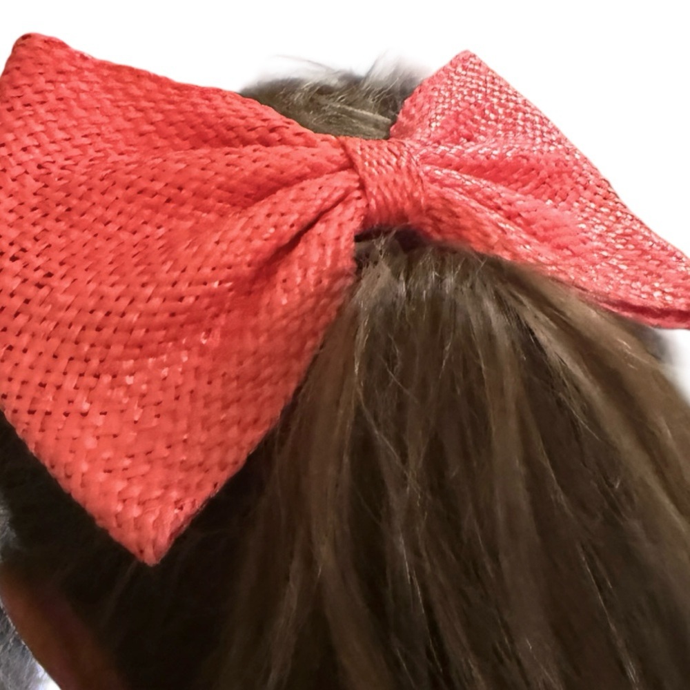 Vintage XL French Hair Bow,‎ Red with Orange Undertone, Handmade in France, 5.5”